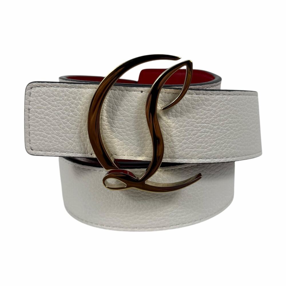 Christian Louboutin CL Logo Calf Leather Belt Leche White Size 90/36 - Picture 6 of 12
